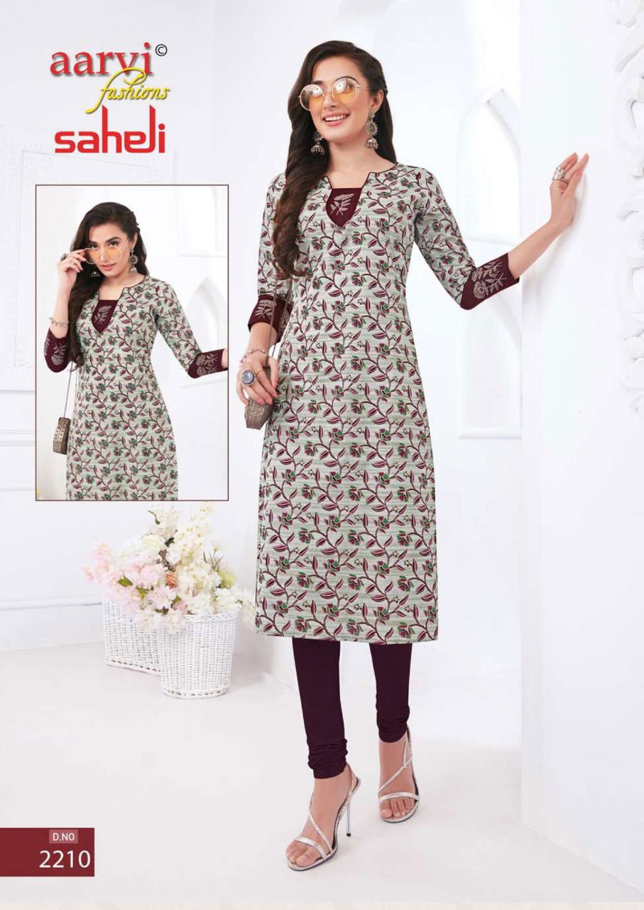 Aarvi Fashion Saheli 12 Casual Wear Cotton Printed Kurti Collection